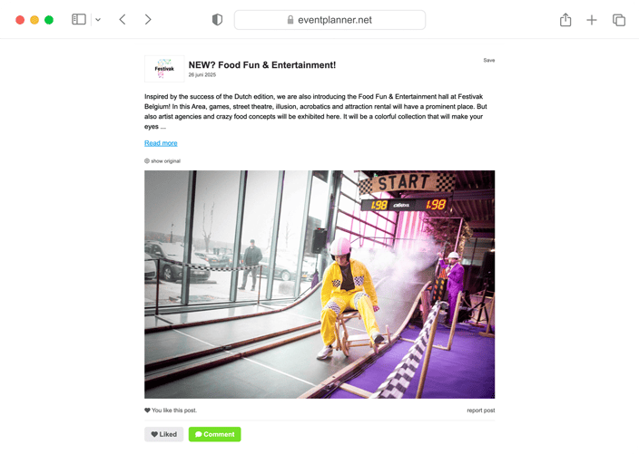 Screenshot of a post published on an eventplanner.net business page.